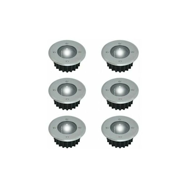 Sæt med 6 solcelledrevne LED-spotlights indbygget i jorden - Rund - Diameter: 85 mm - Udendørs modstandsdygtig over for basen - Rustfrit stål front - 6 sol