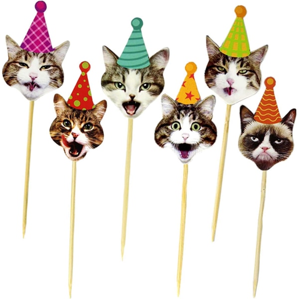 24 st Grumpy Cat Cupcake Toppers, söt tecknad Cat Head Cake Cu