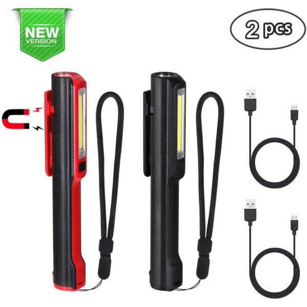 LED arbejdslys, 2 stk. COB lommelygte 3W USB genopladelig w