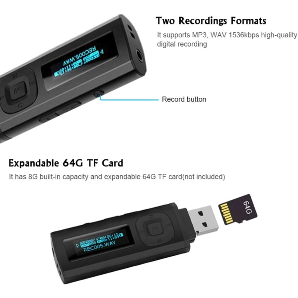 USB MP3-spelare Bluetooth 4.0 8GB musikspelare med klipp