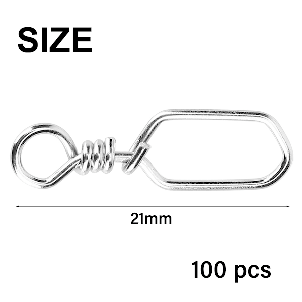 100 stk./pakke Rustfrit Stål Rullende Drejelig Snap Hæklet Agnsforbindelse Fiskeritilbehør (21mm)