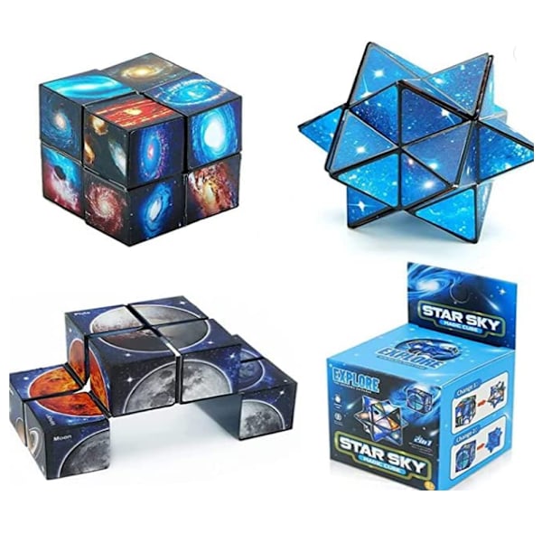 2 i 1 Stjärnhimmel Planet Infinity Cube Set, Magic Cube Original, 3D, Transformerande Kuber, Kreativ Dekompressionskub för Barn Vuxna -