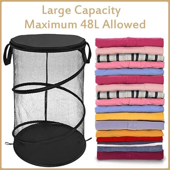 Two-Piece Set - Pop-Up Mesh Laundry Hamper - Foldable Laundry Basket - Collapsible Laundry Hamper with Handles - Black and White
