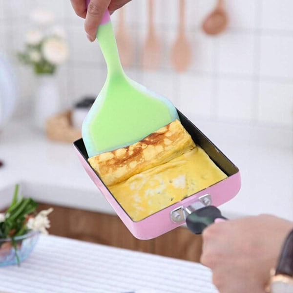 Silikon omelettspatel, non-stick, hållbar och värmebeständig silikonspatel för matlagning, bred mun pizzabiffspatel (rosa+grön)