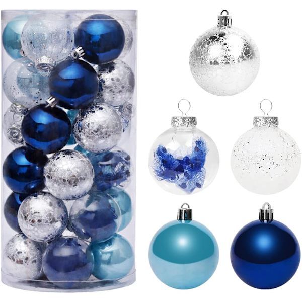 Blå julgranskulor, julgransdekorationer, dekorationskulor