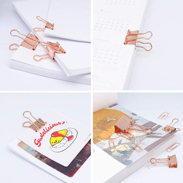 Rose Gold Binder Clips Paper Clamps, Assorted Sizes Set (Small,