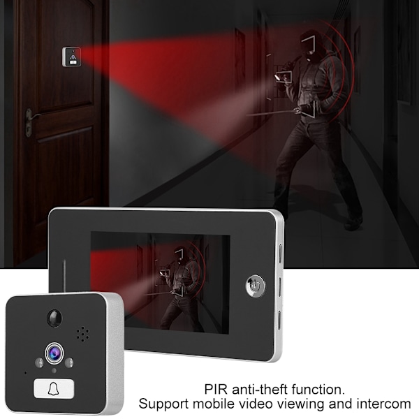 4,3 tommer 960P WiFi Trådløs Digital Dørkikkert IR Dørklokke Video Intercom Monitor