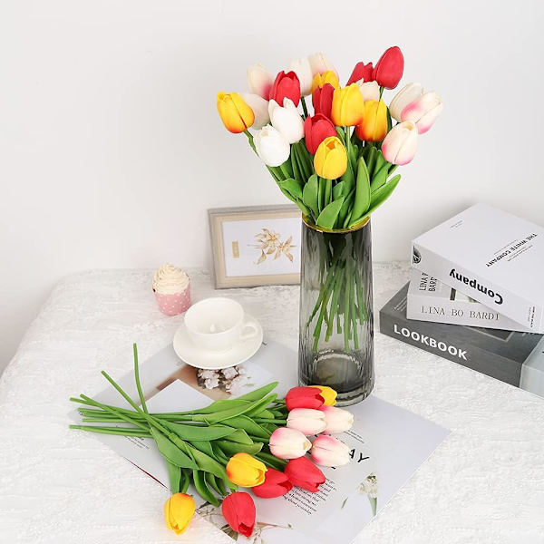 24-pack konstgjorda tulpaner lila äkta touch tulpaner blommor tulpaner