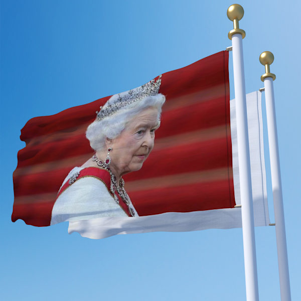 Hennes Majestäts flagga, minnesmärke över Storbritanniens drottning F