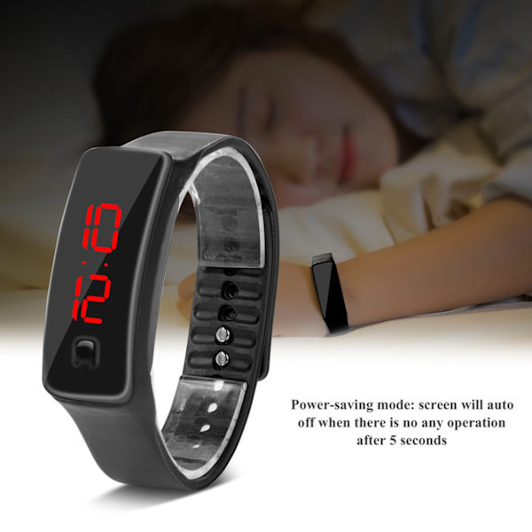 LED-ur, sports, silikone rem, digitalt 12-timers ur, elektronisk display, armbåndsur