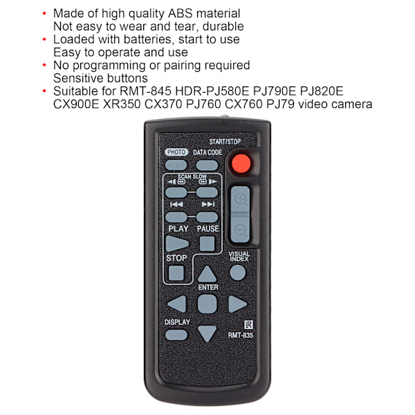 RMT835-vaihtoetäohjain, sopii malleille RMT845 HDRPJ580E PJ790E PJ820E CX900E XR350 CX370 -videokamera
