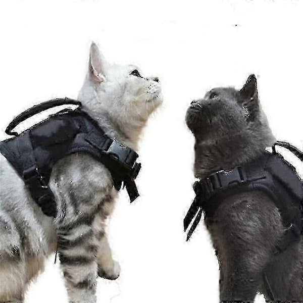 Tactical Cat Harness for Walking, Escape Proof, Soft Adjustable Pet Vest Harness BLACK