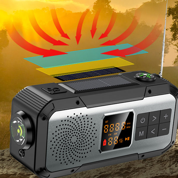 Nödväderradio - Bärbar powerbank med solladdning, vev och batteridrift