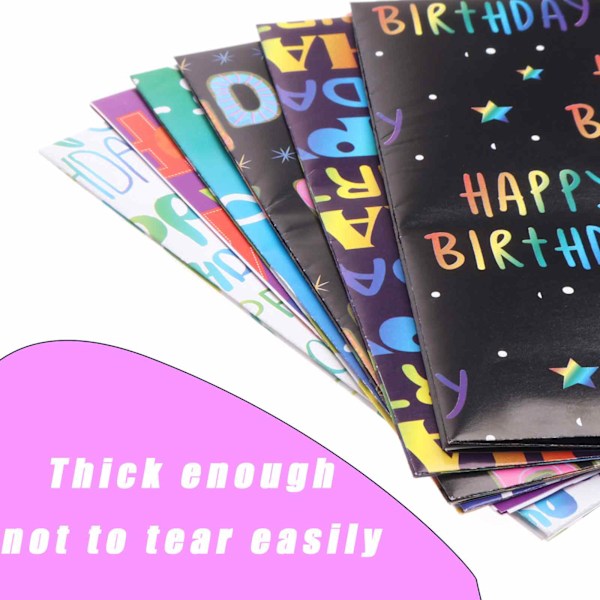 Presentpapper Set, Födelsedagspapper med Gradient Multi Color Grattis på Födelsedagen Textdesign, 6 Ark Presentpapper, Födelsedagspresentpapper