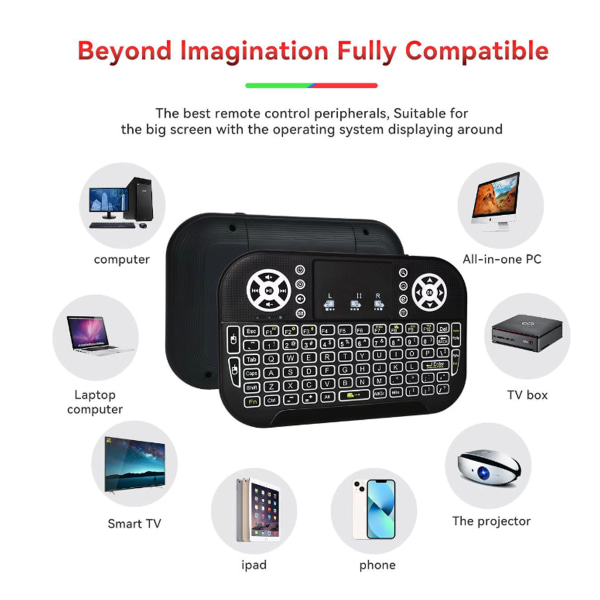 2,4 GHz Minitastatur Touchpad Mus, Mini Wireless Keyboard med Touchpad og multimedietaster for Android TV Box Smart TV HTPC PS3 Smart Phone Nettbrett