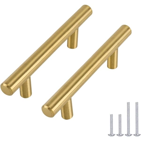 10 stk. guld køkkengreb, messinggreb til skabe, børstet messing rustfrit stål messinggreb til skuffer, C/C 96 mm-FX-