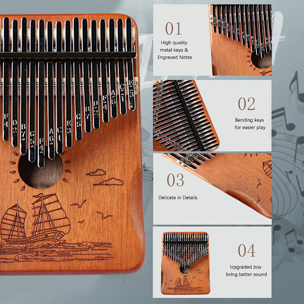 Kalimba tommelpiano, bærbar 21-tangenters Mbira fingerpiano med