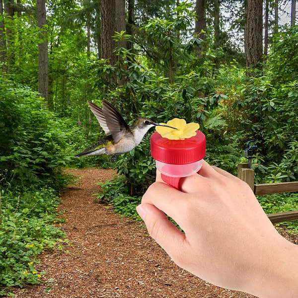 Kolibri Håndfoder Blomst Håndholdt Kolibri Foderværktøj Mini Håndfoderværktøj Kolibri Ringfoder til Udendørs Baghave Natur, Rød