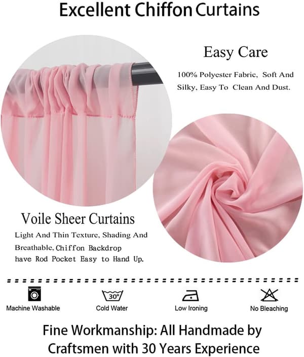 2 paneler 0,7*3m rosa chiffon baggrundsdraperi til bryllupsdekoration