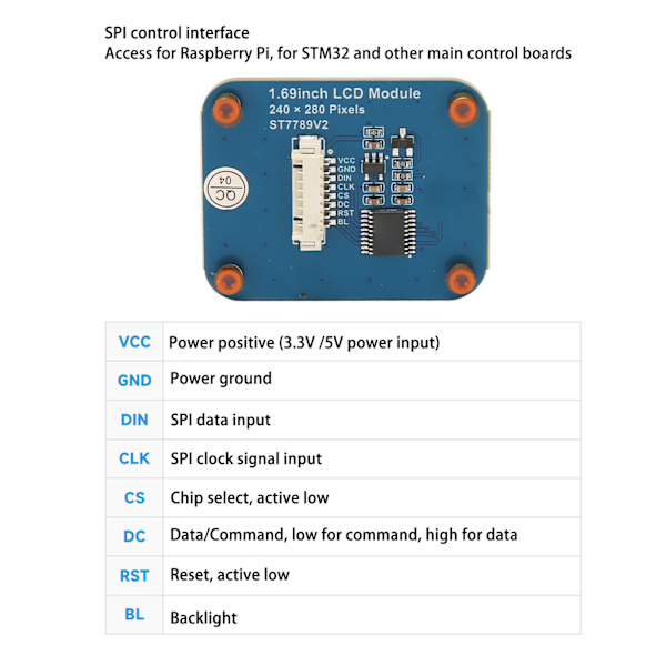 1,69-tums IPS LCD-skärmmodul 240x280 upplösning SPI-gränssnitt 262K färger LCD-modul för Raspberry Pi för STM32