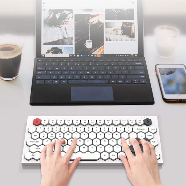Bluetooth tangentbord, trådlöst tangentbord för multi enheter med sexkantstangentkapsel, uppladdningsbar Bluetooth 5.1 & trådbunden version, kompatibel med