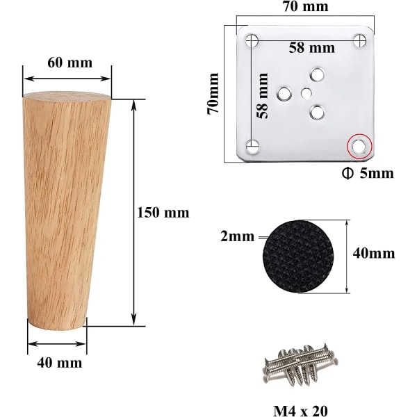 4 puinen huonekalujalkaa 15 cm sängynjalka oikea sohvapöytä