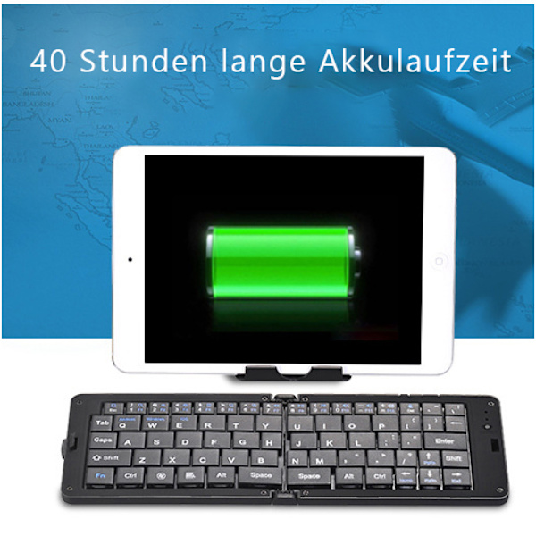 Samsersin taitettava Bluetooth näppäimistö - Kannettava langaton näppäimistö jalustalla, ladattava erittäin ohut taitettava näppäimistö IOS-yhteensopiva