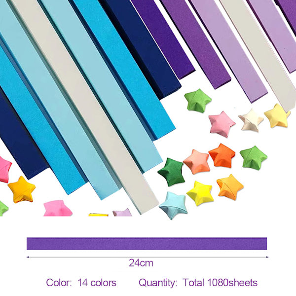 1080 Origami-tähtipaperi - kaksisuuntainen värikäs koristepaperi