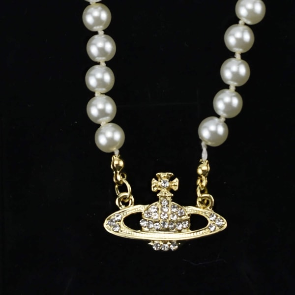 Rhinestone Faux Planet Saturn Pearl Halskjede