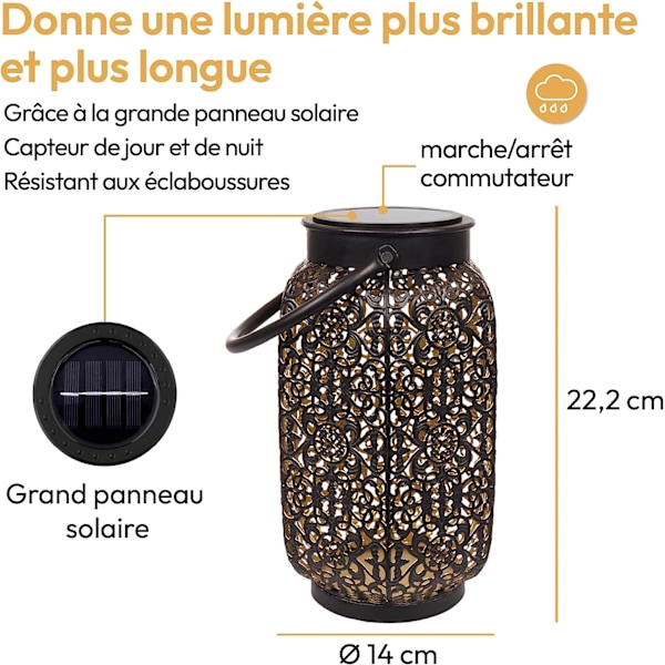 Orientalinen ulkoilma aurinkolyhty | 2 kpl | LED-puutarhavalaisin