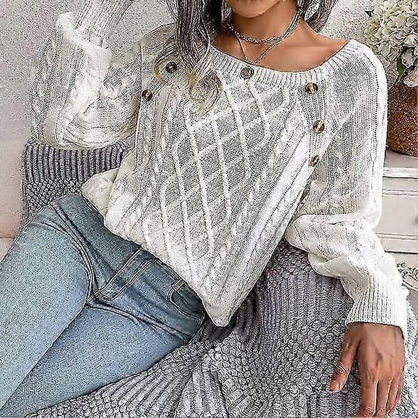 Dame Striktrøje Hyggelig Jumper Udsalg Dame Efterårstrøje Stilfuld Fast Pullover Rundhalset Trøje Jumper white S