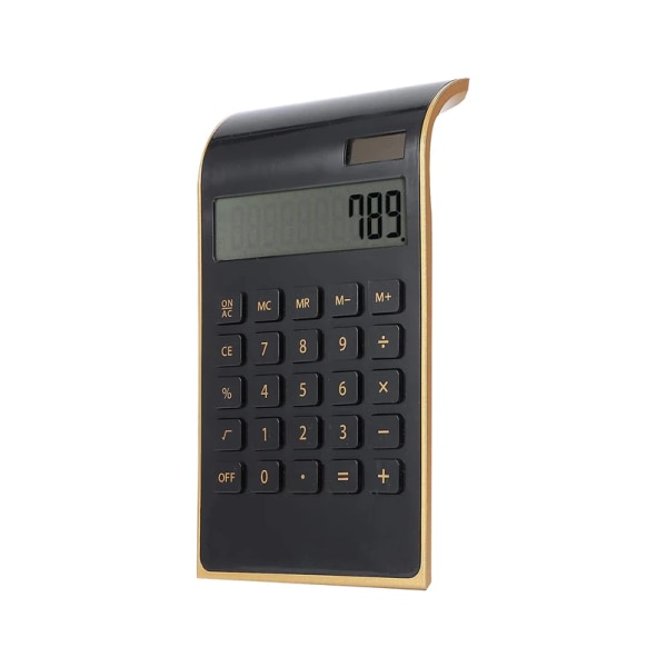 Solcelledrevet lommeregner, LCD-display, nem at læse, slank og elegant skrivebordslommeregner, kompakt størrelse, praktisk at have med til studerende, kontor, forretning og hjem (sort)