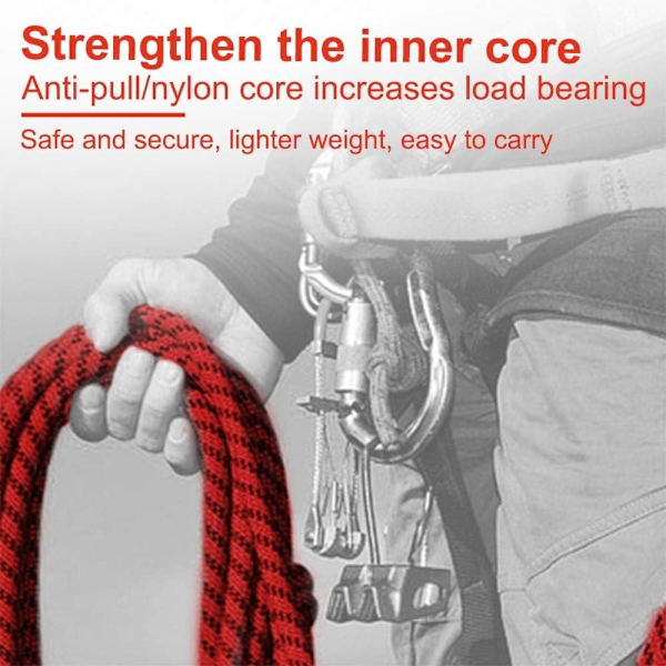 Klätterrep Diameter 12Mm med 2 Karabiner, Högstyrka Säkerhetsrep Nylonrep Flyktrep, Extremt Rivtåligt Upp Till 1200 Kg, Längd 10M
