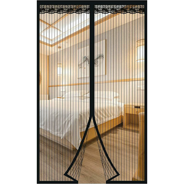 Magnetisk skærmdør, magnetisk tætning fra top til bund, automatisk lukning, holder frisk luft inde (95x220cm, sorte striber)