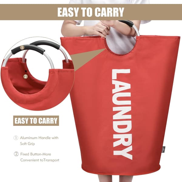 90L Large Laundry Basket, Foldable Laundry Bag, Freestanding Tall Laundry Hamper, Collapsible Laundry Basket (Red) Red