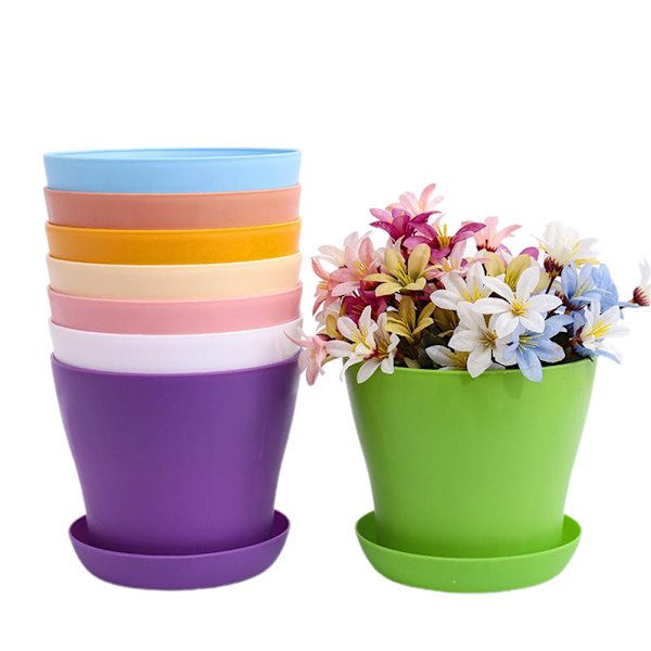 7 stk. plastplantere innendørs blomsterpotter med brett hagebeholdere for husplanter urter løvverk og såbed