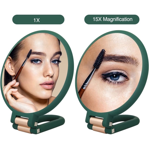 1 stk håndholdt forstørrelses makeup spejl -15x - militærgrøn