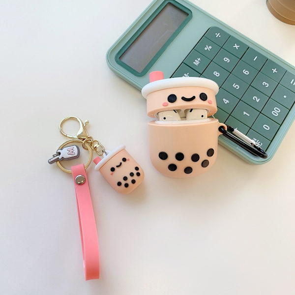 Söpö Aairpods 1/2 -koteloavainperällä, tyttömäinen vaaleanpunainen Boba Milk