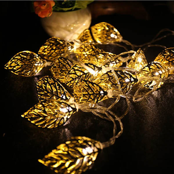 Party Xmas Hollow Metal Gold Leaf String Light 20 LED Strip Lamp