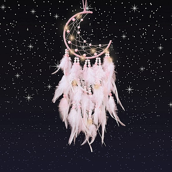 Led Dream Catcher Håndlavet Dream Catcher Boheme Dekoration til Vægophæng Hjemmeindretning Gave (Pink)