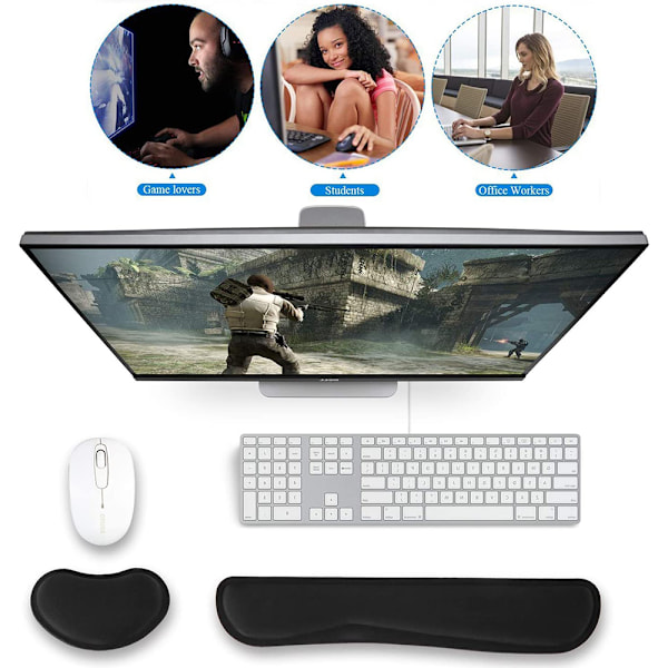 Stöd för datortangentbord och musmatta Memory Foam Set Enkelt att skriva och smärtlindring i handleden Ergonomisk lätt anti-sladd handledskudde för kontor