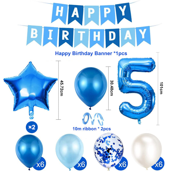Grattis på födelsedagen Banner Vimplar Blå Fest Ballonger Konfetti Latex Ballong Fest Födelsedag Banner Dekorationer