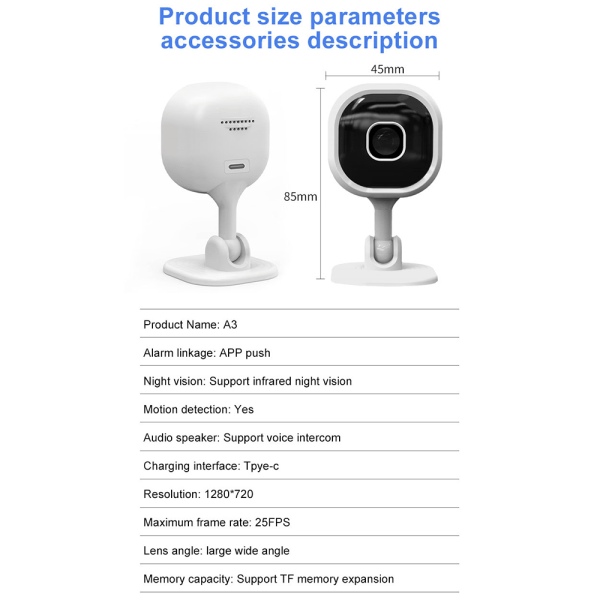 1080P innendørs sikkerhetskamera for babymonitor, med bevegelse