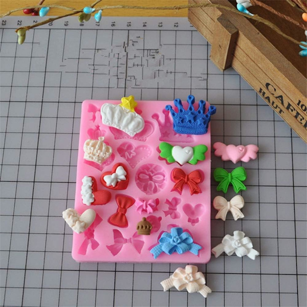 Cartoon Crown & Bow Tie Silikonform för Fondant Tårta Cupcake