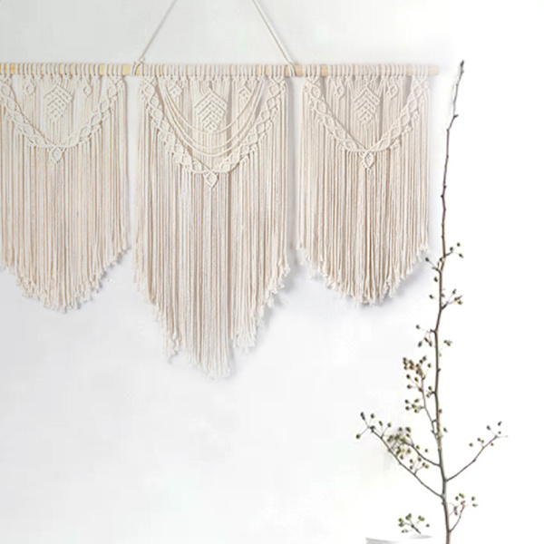 Makramee seinätekstiili, suuri boho kudottu seinavaate, lehväripset, boheemi seinavaate, puuvillanaru makramee seinäkoriste makuuhuoneeseen, olohuoneeseen, taustaan, 110 x