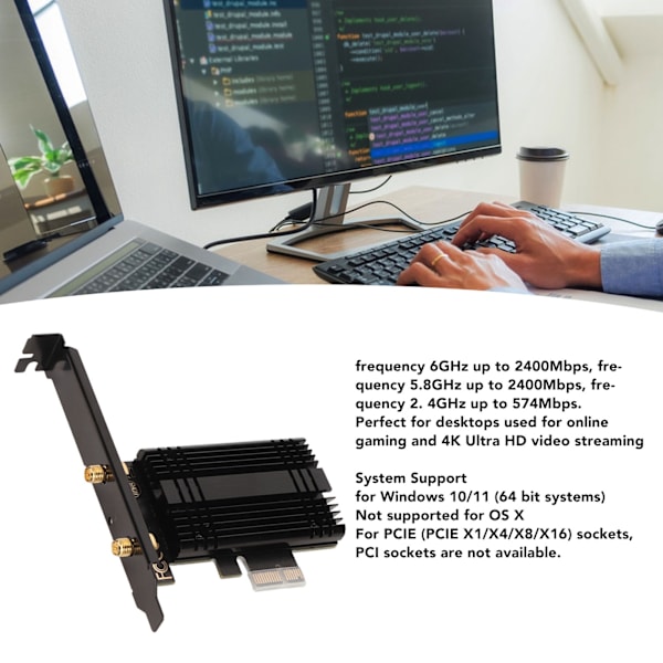 WiFi 6E AX210 PCIe WiFi-kortti Bluetooth 5.3:lla, jossa lämpöallas 2 antennia 6 GHz 5,8 GHz 2,4 GHz langaton verkkosovitin Windows 10 11:lle