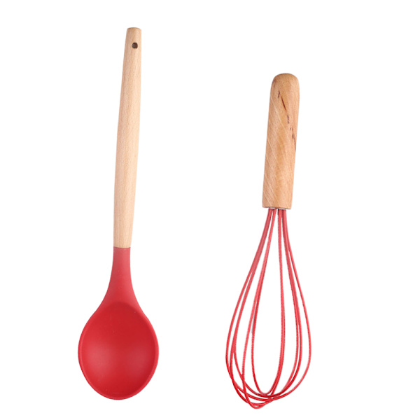 Non-Stick Silikon Kjøkkenredskaper Sett med Naturlig Acacia