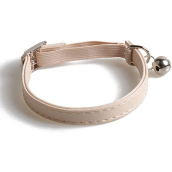 Cat Collar Anti-Strangulation Adjustable Leather Cat Collar with Bell Suitable for Most Cats and Small Dogs (Beige)