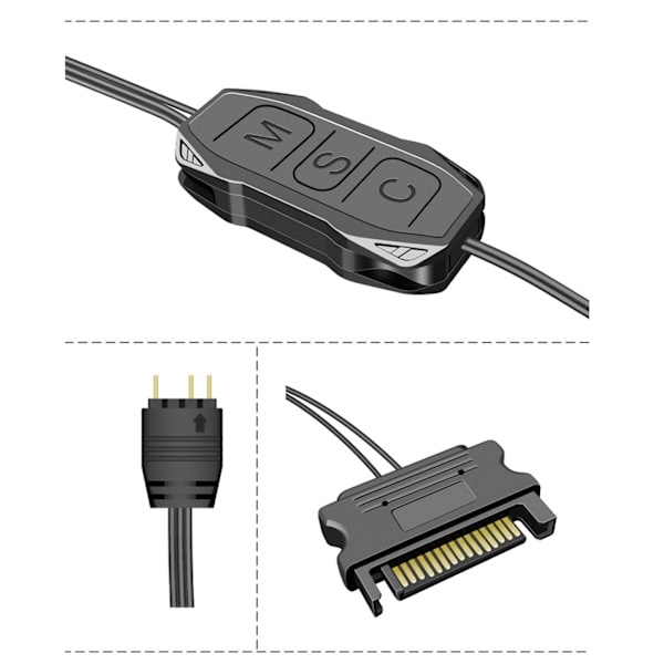 5V 3Pin ARGB-kontroller Flera belysningslägen Manuell styrning RGB-fläktkontroller SATA-strömförsörjningsljuslistkontroller