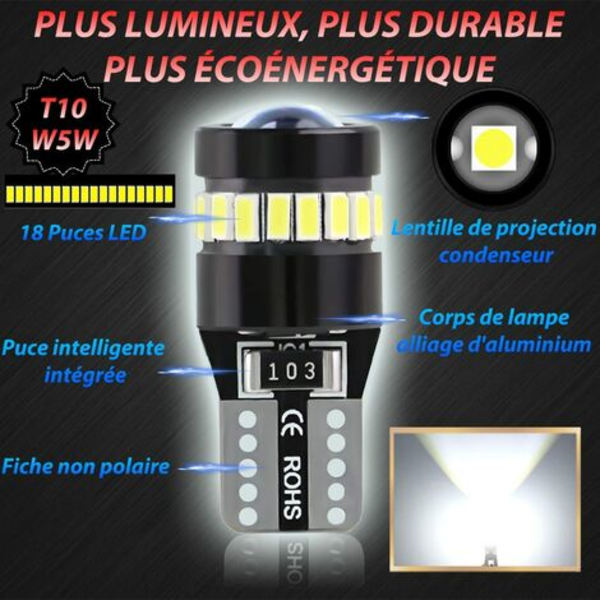 T10 W5W LED-pærer 12V-24V 6000K Hvid til bilpositionslys